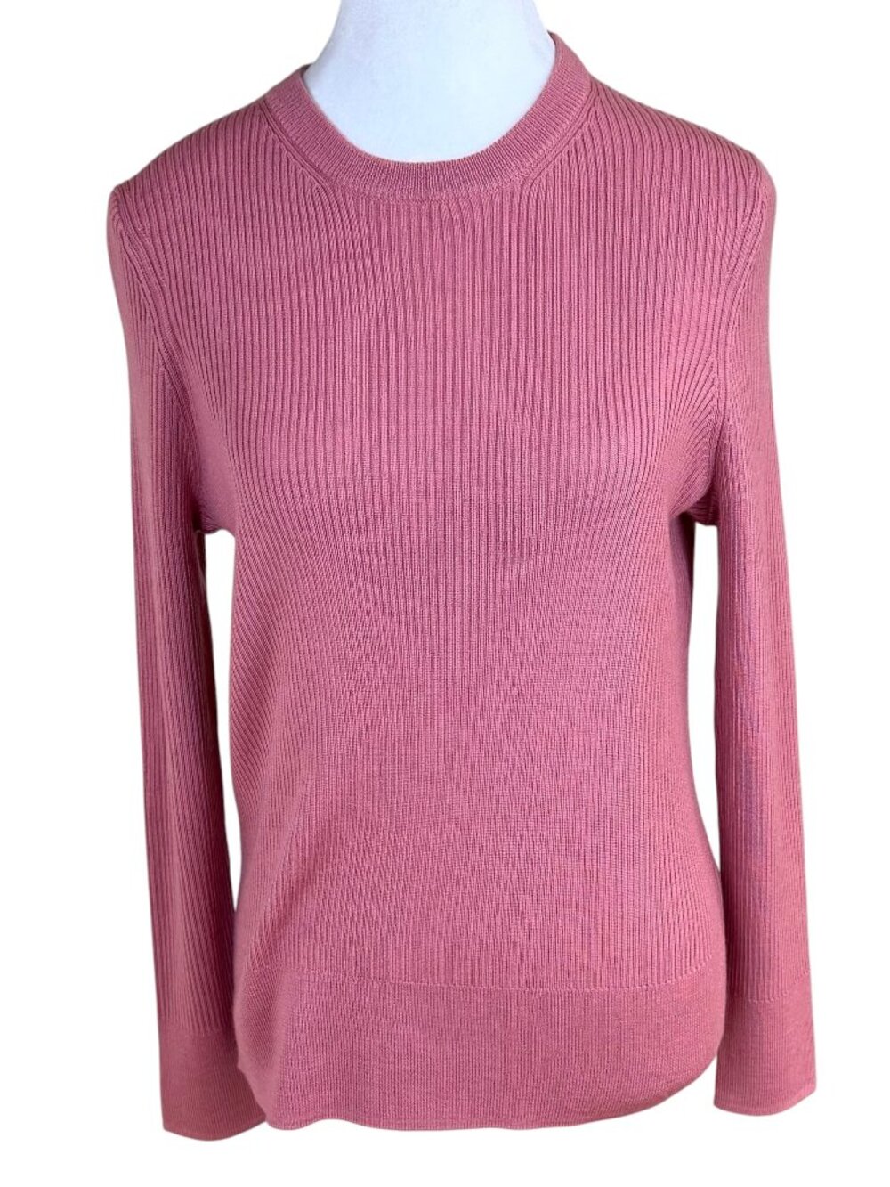 Saks Sweater Merino Wool Blend Crew Neck Dusty Rose Pink (S) NWT